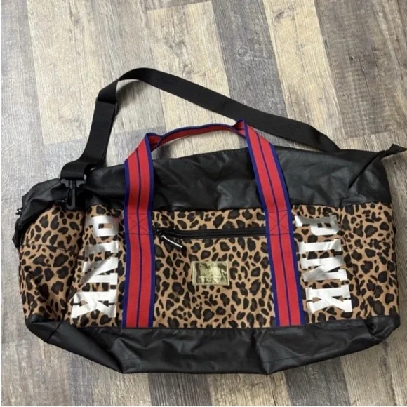 Victoria Secret PINK Travel Duffle Gym Bag Large Animal Print Logo - Picture 2 of 10